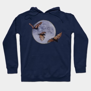 Watercolor Halloween Bats at Midnight in front of a Full Moon Hoodie